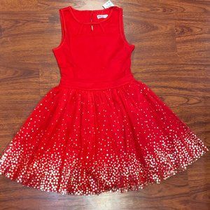 NWT Girls Red Sleeveless Party Dress with Gold Stars